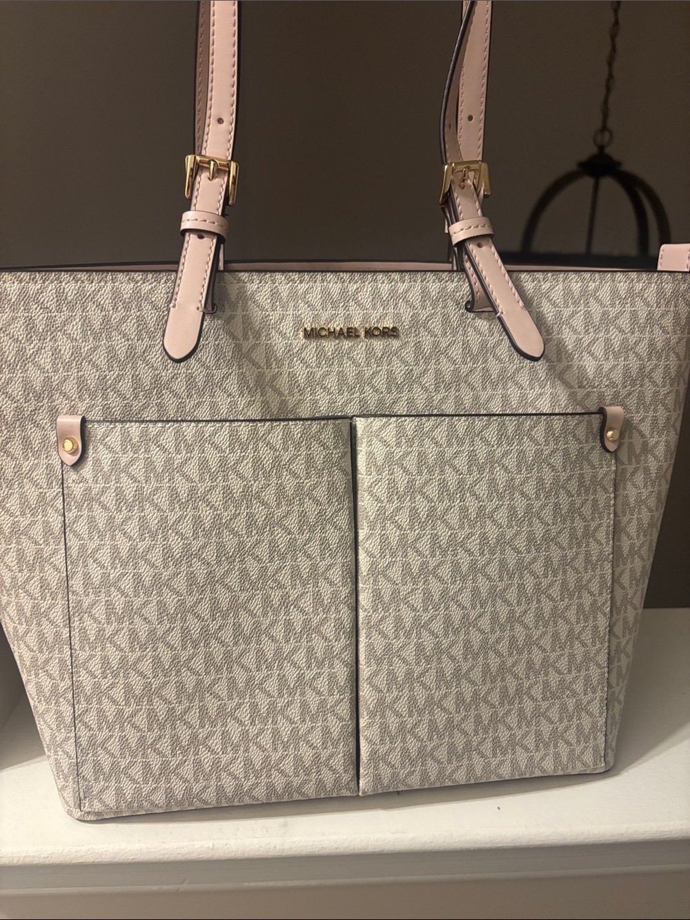 Michael Kors Beige Signature Tote with Pink Trim - Picture 4 of 5